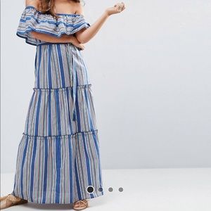 ASOS Off The Shoulder Maxi Dress in Bright Stripe